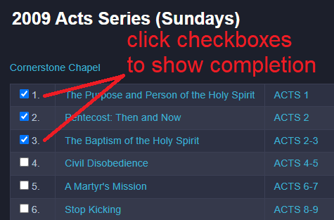 click checkboxes to show completion